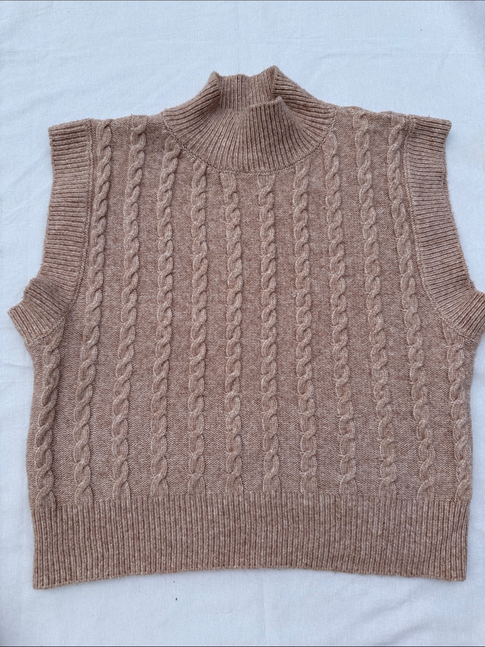 Cupcakes and Cashmere Sleeveless Cable Knit Mock Neck Sweater - Taupe